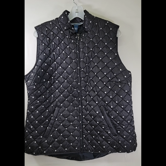 Stylish Quilted Black Vest with Polka Dots