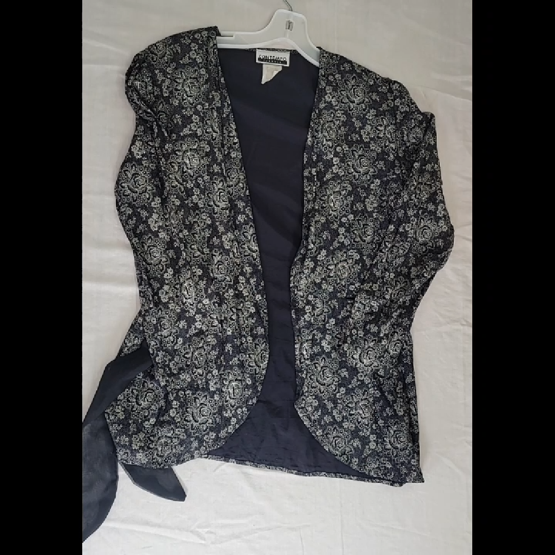 Floral Pattern Navy Blue Cardigan