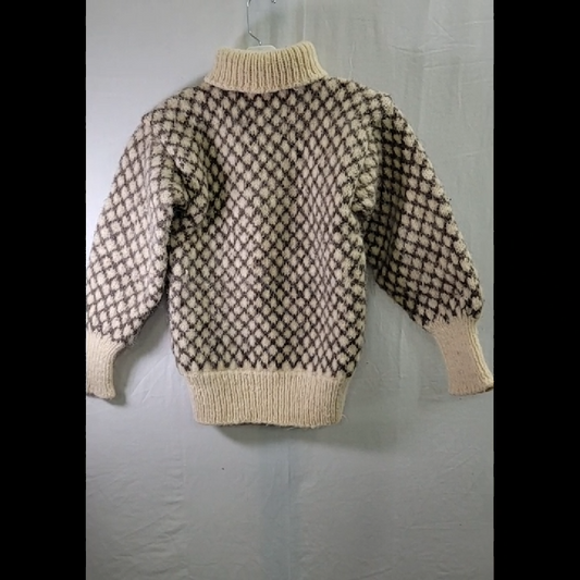 Vintage Knitted Sweater - Cream/Brown - Handmade Size M