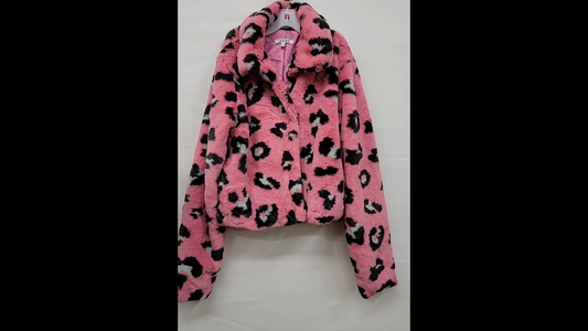 Leche Pink Leopard Faux Fur Coat Size S