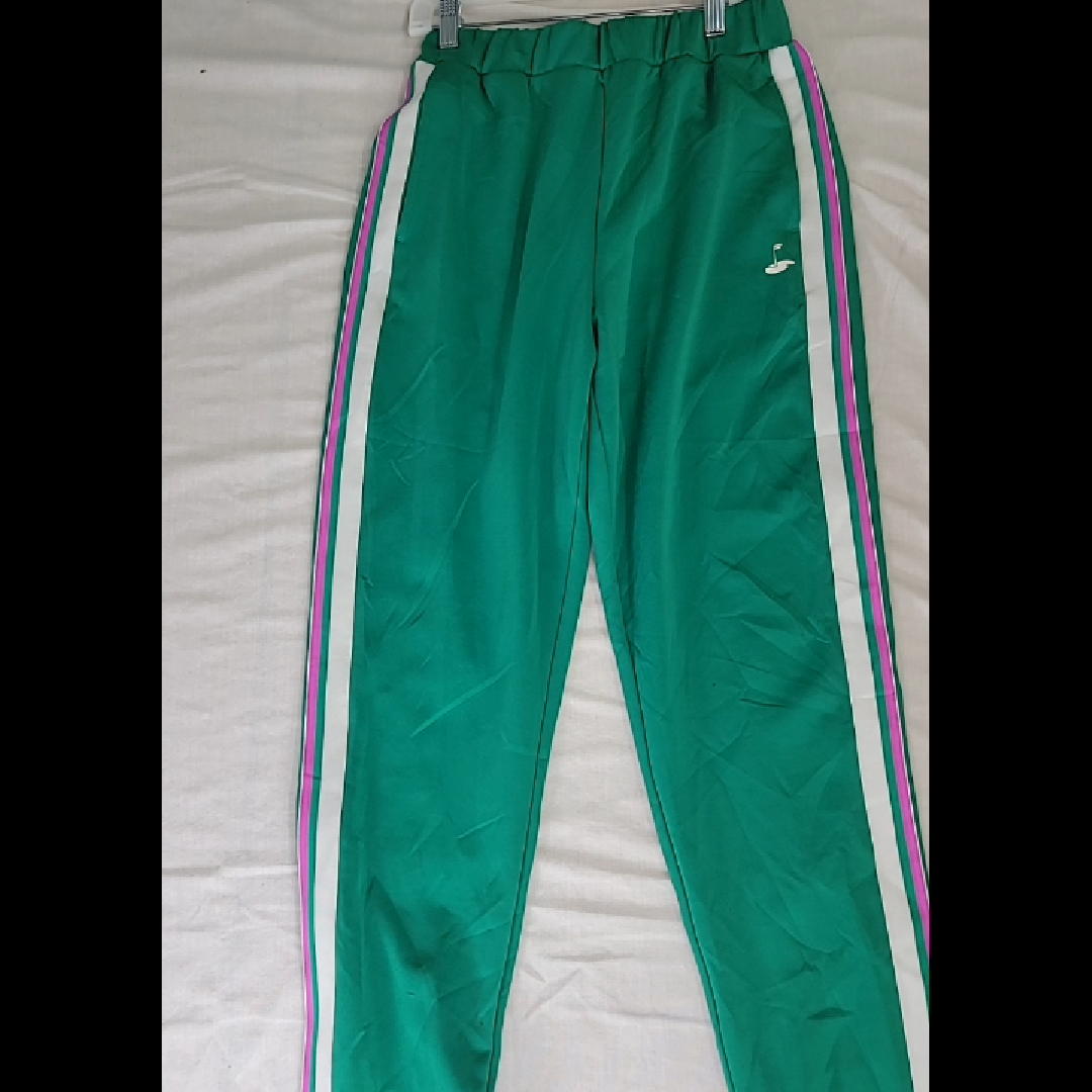 Stylish Green Track Pants with Colorful Side Stripes