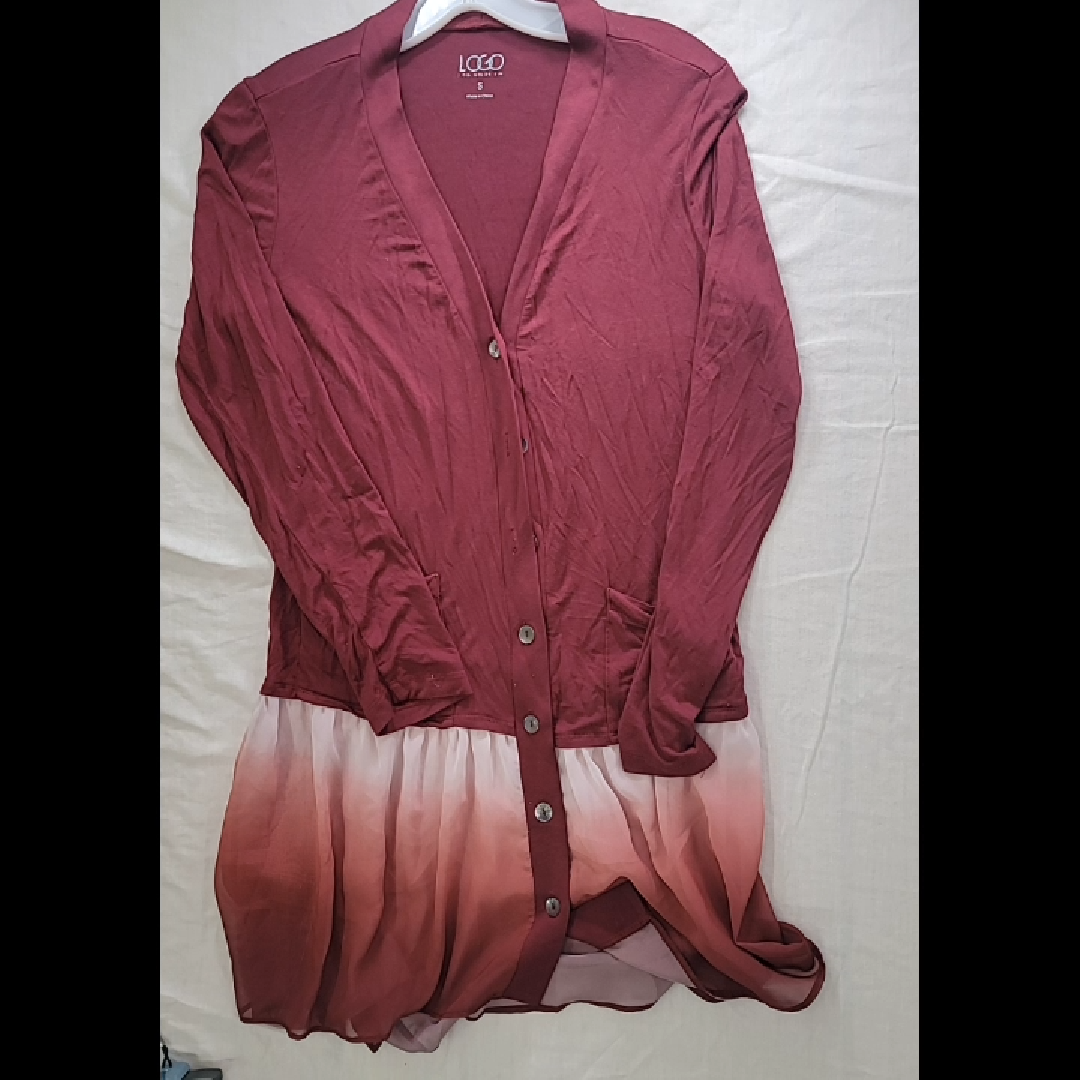 LOGO Women's Maroon and Blush Ombre Cardigan