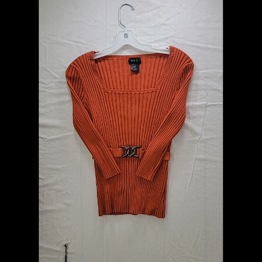 Chic Orange Ribbed Sweater with Belt Size M
