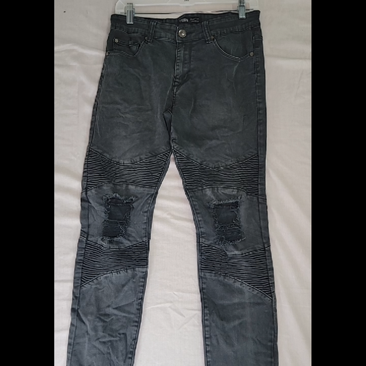 FSBN Dark Gray Distressed Moto Style Jeans Size 31/32