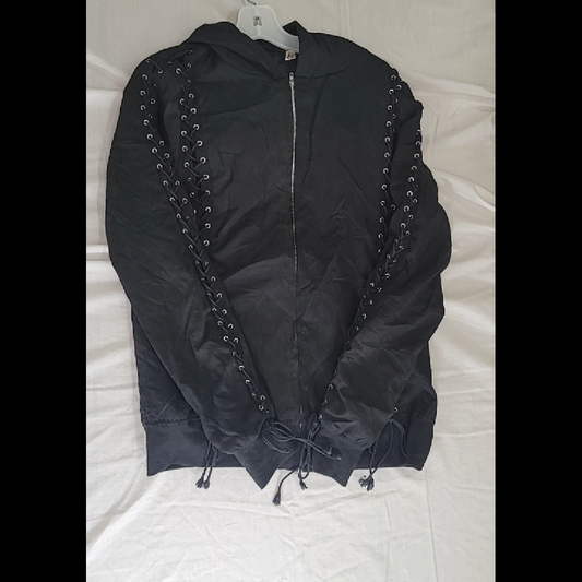 Stylish Black Hooded Jacket with Lace-Up Details