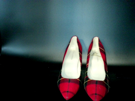 Marc Fisher Caitlyn Red Fabric Plaid Pointed Toe Slip On Size 7.5