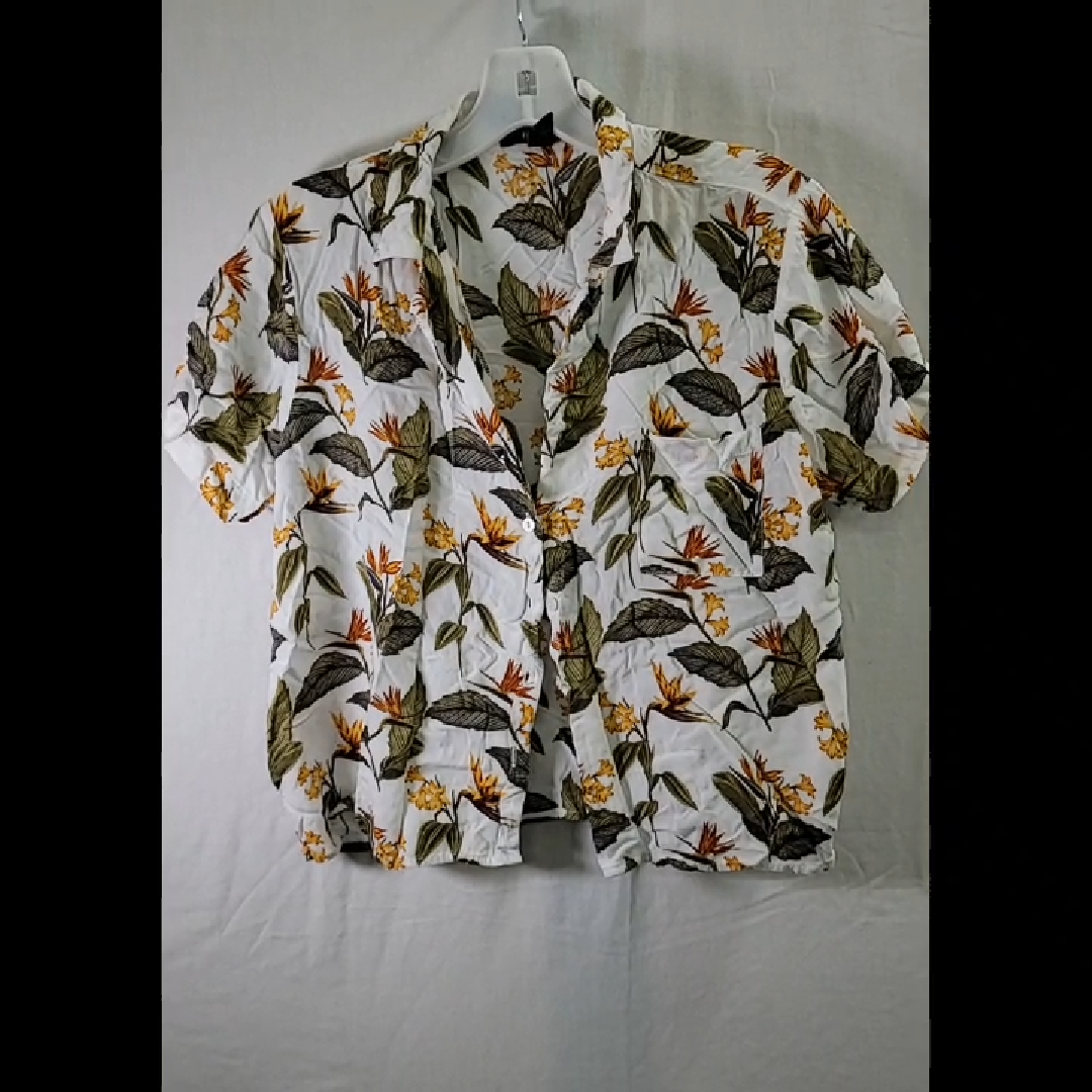 Floral Print Button-Down Short Sleeve Shirt Size M