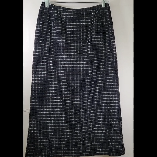 Navy Blue and White Checked Maxi Skirt