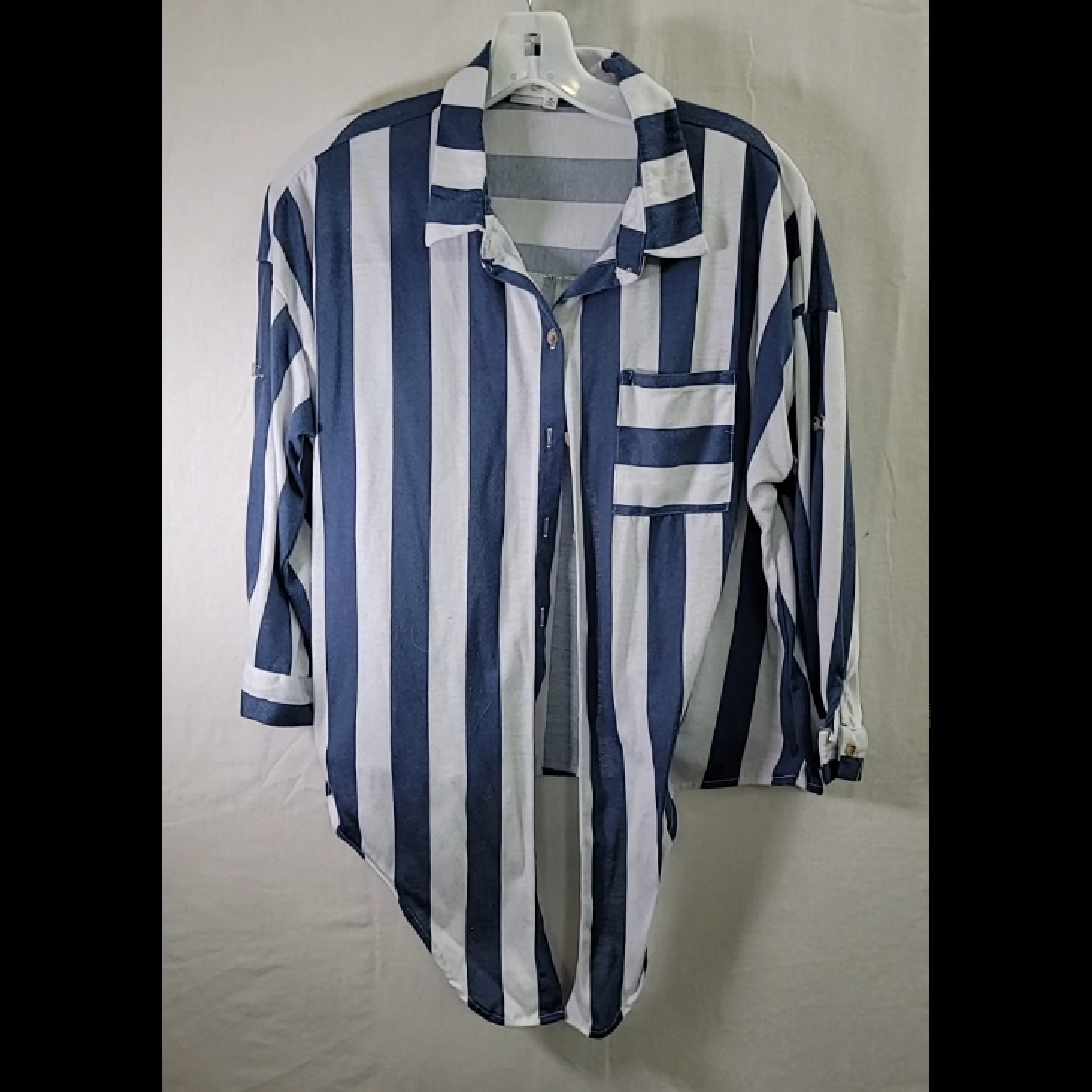 Eden & Olivia Striped Button-Down Top Tie Botton Size M