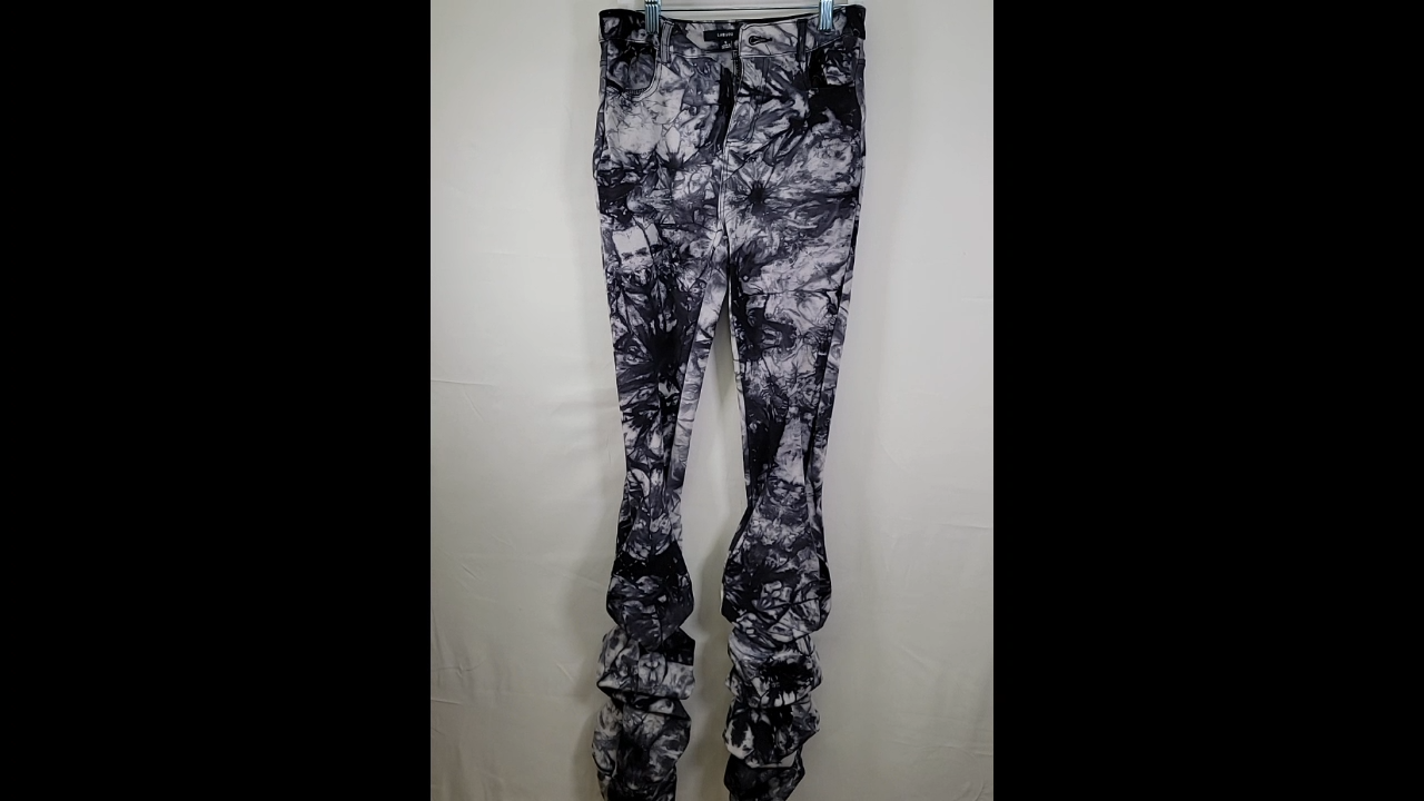 Labijou Stretch Dark Tie Dye Print Skinny Jeans with Ruffled Bottoms Size S