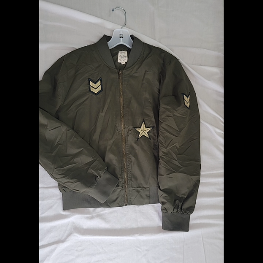 Hippie Rose Olive Green Bomber Jacket with Embroidery Size M