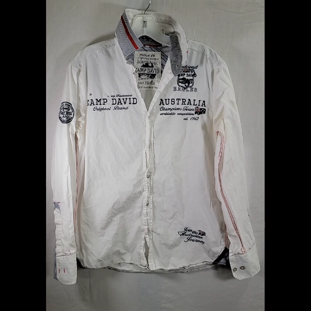 Camp David Men's White Button-Down Shirt Size M