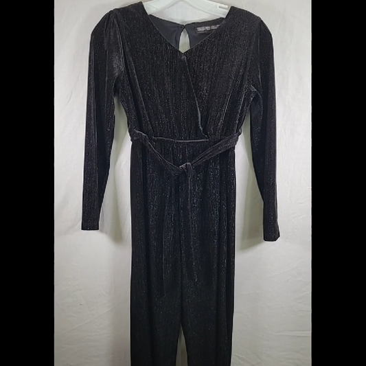 Three Pink Hearts Girl's Black Glitter Velvet Jumpsuit Size XL