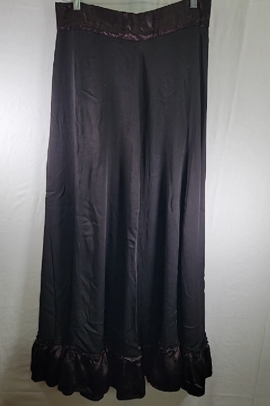 Elegant Black Midi Skirt with Burgundy Trim Handmade - Size M