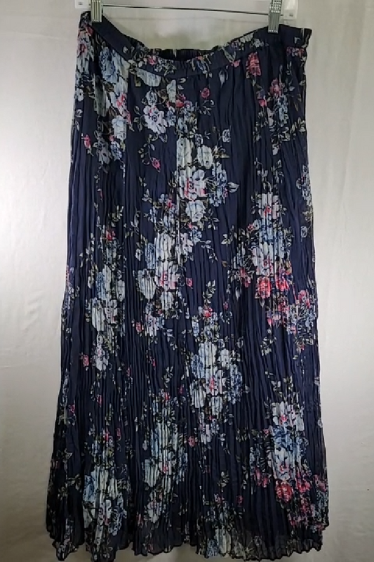 Chadwicks Navy Blue Chiffon Crinkle Lined Maxi Skirt Size L