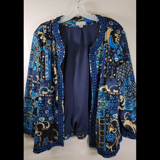 Joan Rivers Women's Blue Printed Jacket Size L