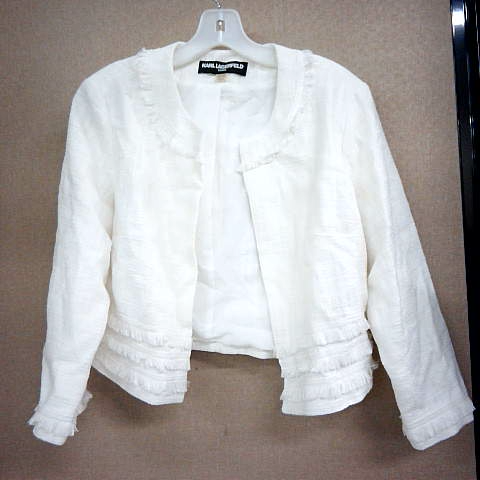 Karl Lagerfeld Paris White Tweed Cropped Blazer Small
