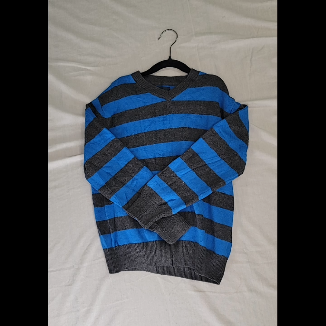 GapKids Gray and Blue Striped V-Neck Sweater