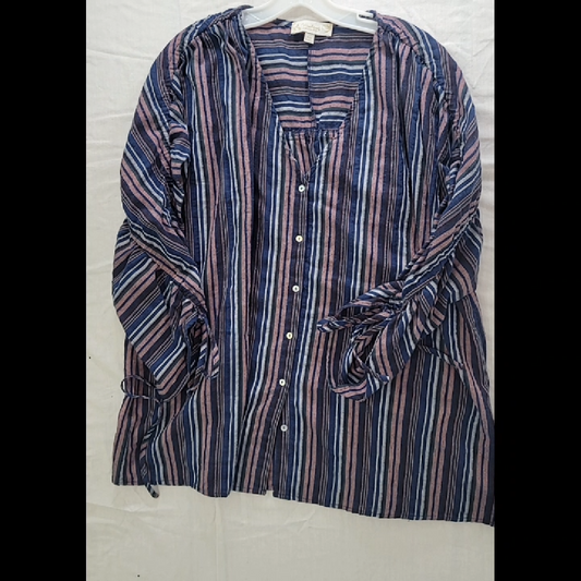 Weekend by Suzanne Betros Blue and Pink Striped Shirt Size 2X