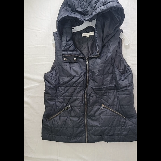 New York & Company Black Hooded Vest - Medium