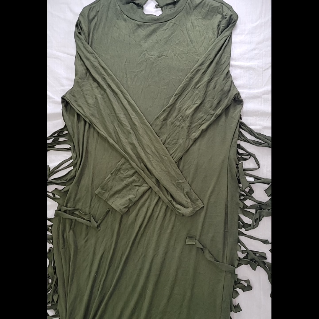 Chic Olive Green Fringed Long Sleeve Top