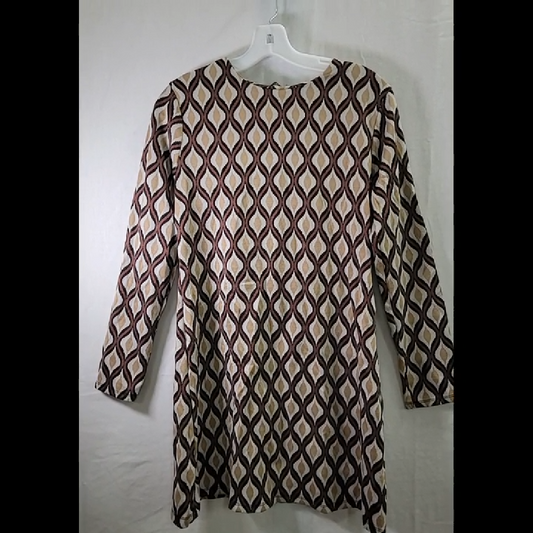 ZARA Women's Long Sleeve Top -  Brown/Beige Geometric Print Size L