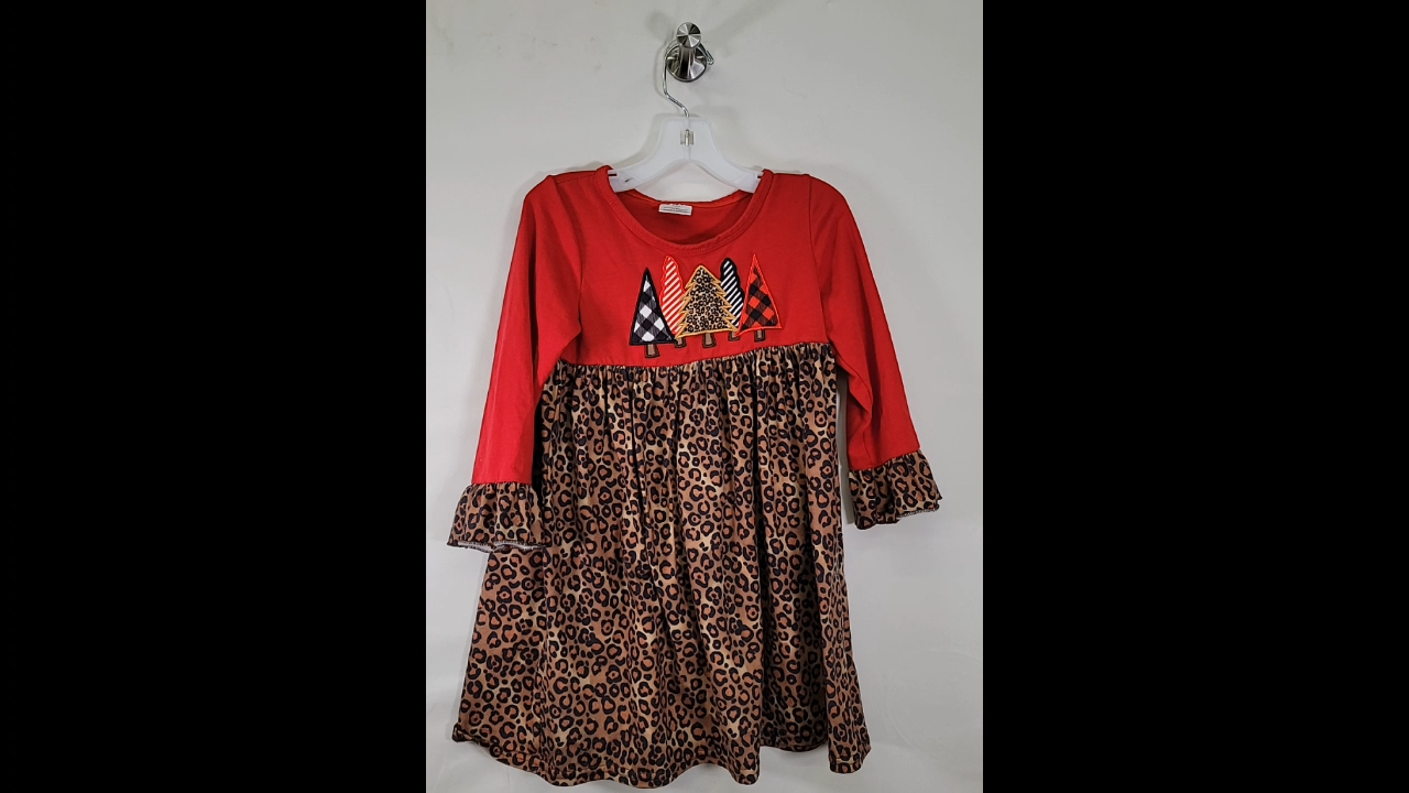 Leopard Christmas Tree Ruffle Dress Size 4T