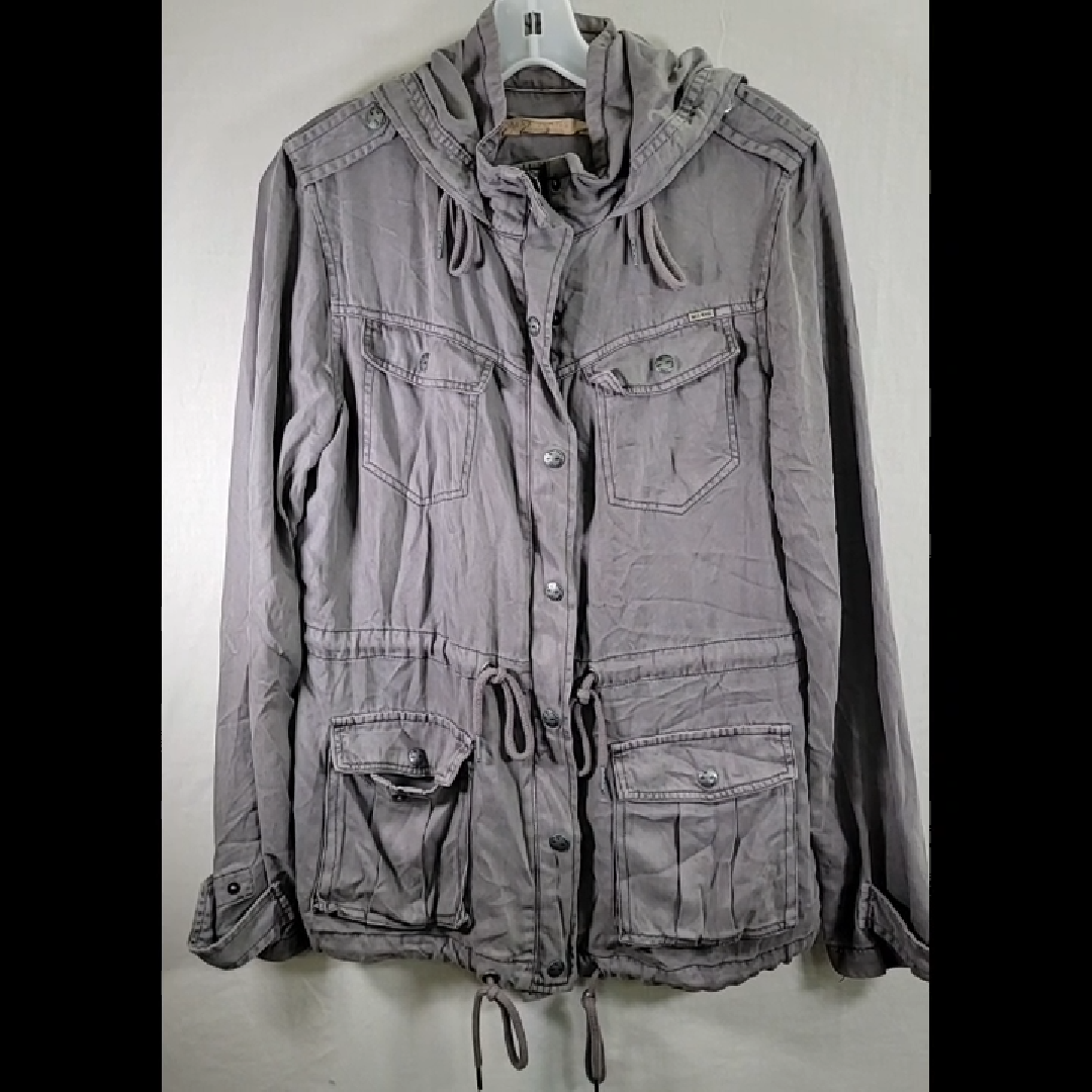 MAX JEANS Tencel Gray Hooded Jacket Size M