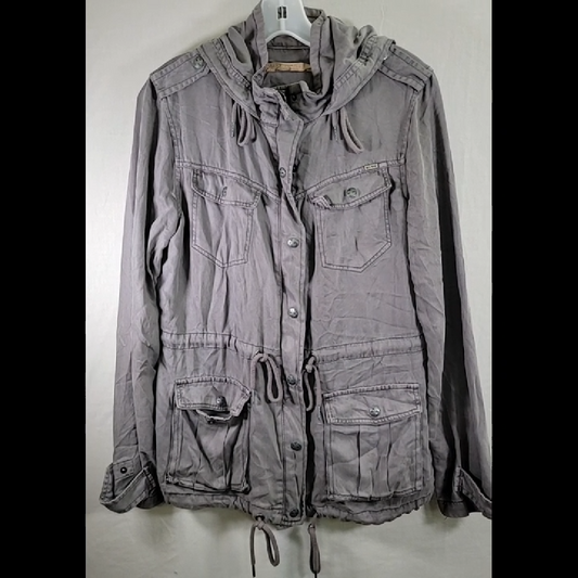 MAX JEANS Tencel Gray Hooded Jacket Size M