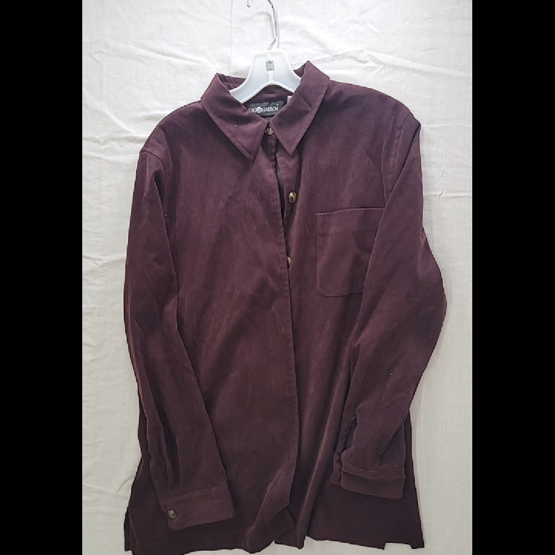 SAG HARBOR Burgundy Button-Up Shirt in Size 14