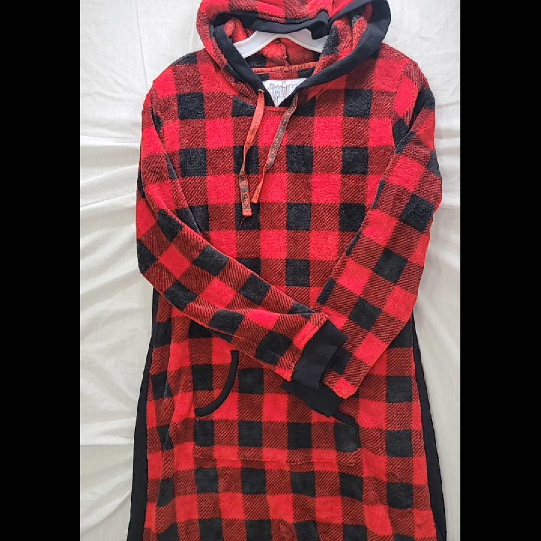 Muk Luks Fleece Hooded Lounger in Red and Black Check