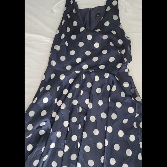 ANN TAYLOR Navy Blue Polka Dot Dress Size 10 (M)