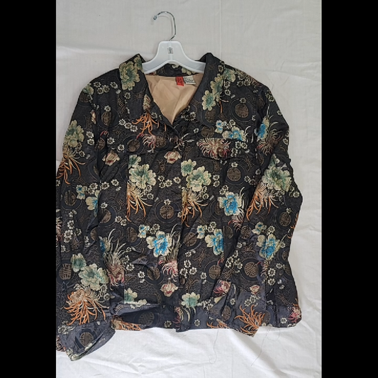 Look East Asian Inspired Floral Embroidered Blazer Size L