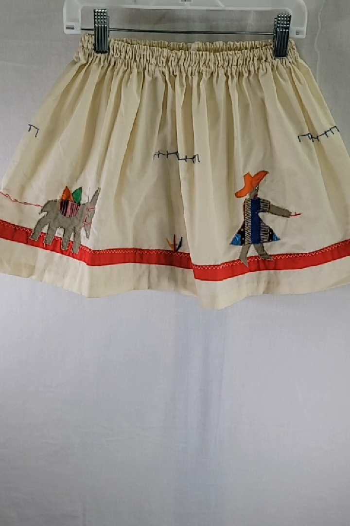 Vintage Cream Embroidered Child's Skirt Handmade Size S