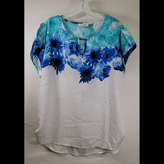 Calvin Klein Floral Print Top in Blue Size L
