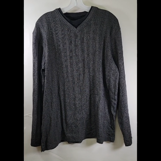 Men's Long Sleeve V-Neck Pullover in Dark Gray