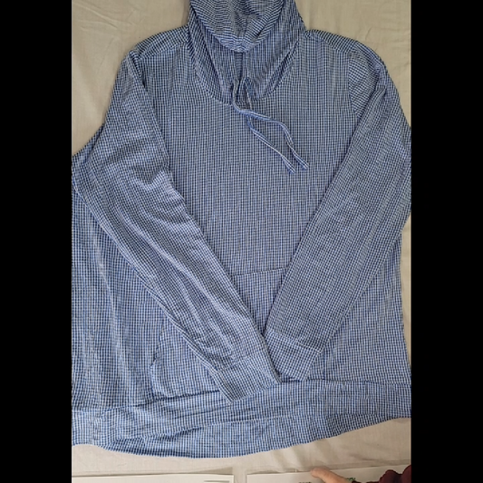 Vintage Weatherproof Light Blue and White Checkered Hoodie