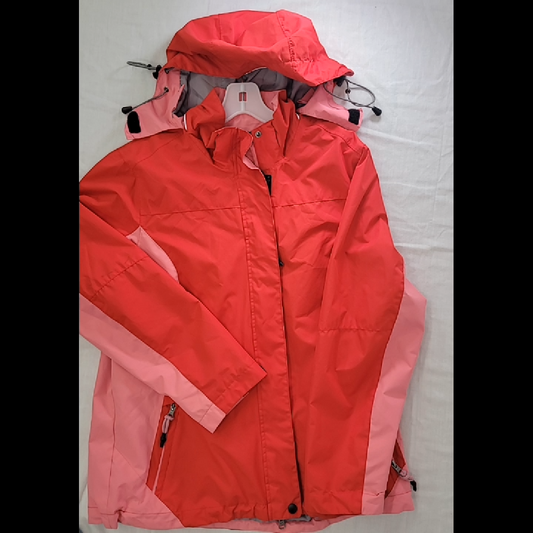 Lands' End Women's Red and Pink Waterproof Jacket - Size 42