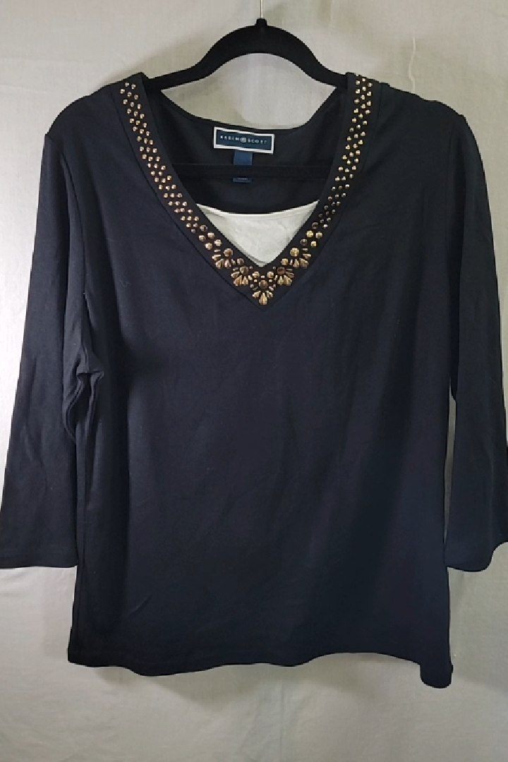 Karen Scott Women's Black Beaded Top 3/4 Sleeve Size XL