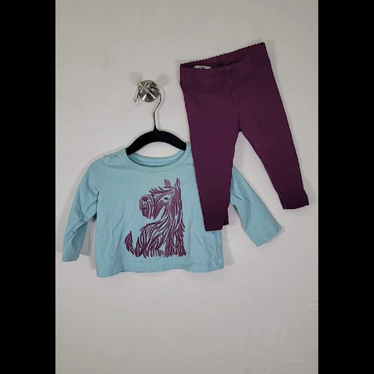 Tea Baby Girl's Light Blue Dog Top and Purple Leggings Set Size 3-6Mo