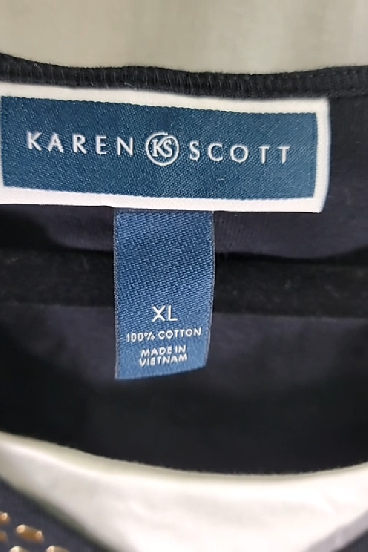 Karen Scott Women's Black Beaded Top 3/4 Sleeve Size XL