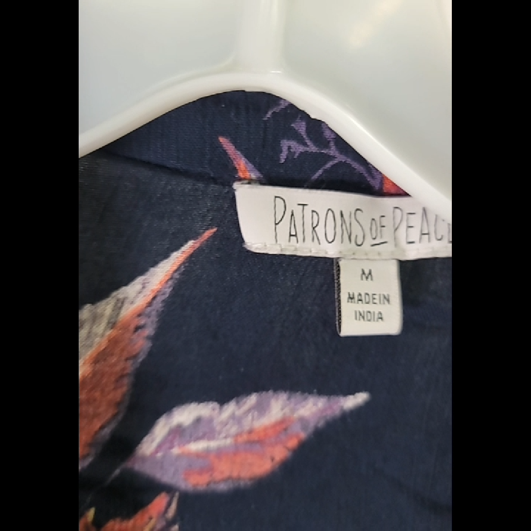 Women's Navy Blue Floral Print Wrap-Front Cropped Cardigan Size M