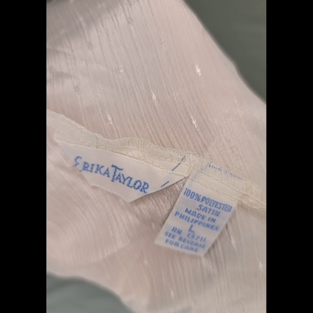Vintage Erika Taylor Off-White Satin Tank Top with Lace Trim (NWT) Size L