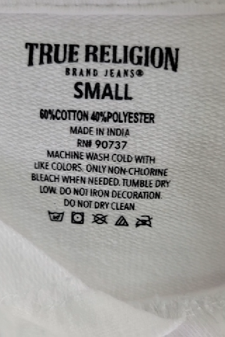 Men's True Religion White Buddha Hoodie Size S (Runs Small)