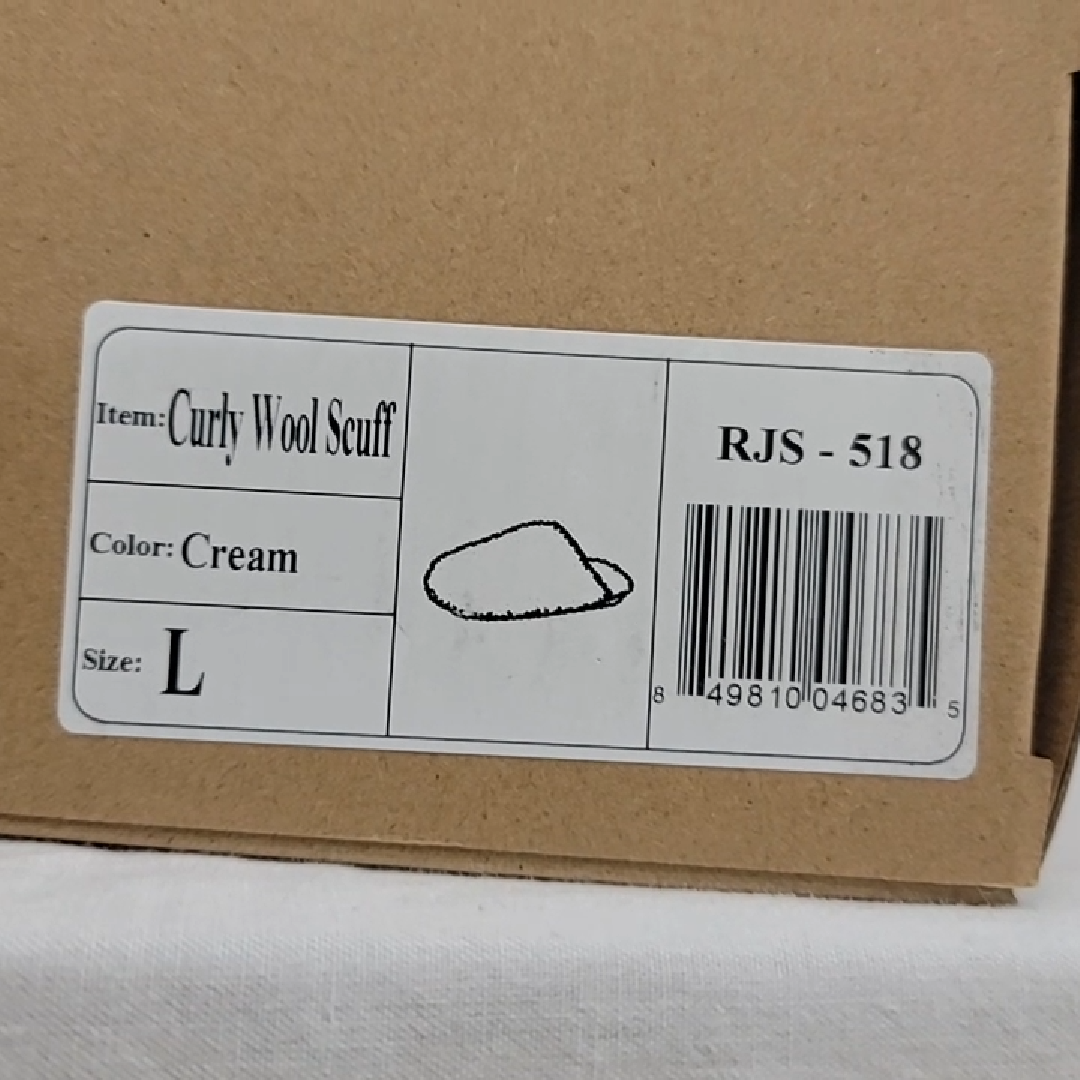 RJS Fuzzies Curly Wool Scuff Slippers - Cream - Large