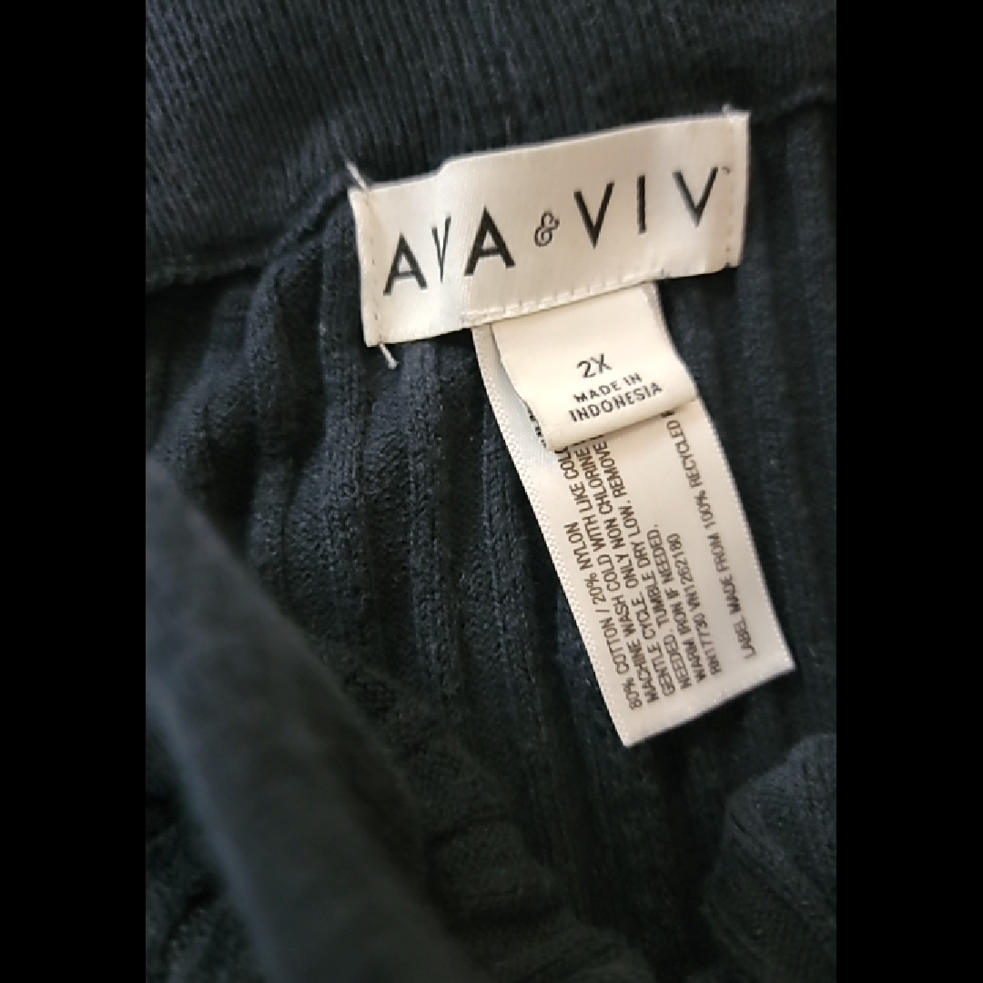 AVA & VIV Women's Ribbed Black Flare Pants Size 2X