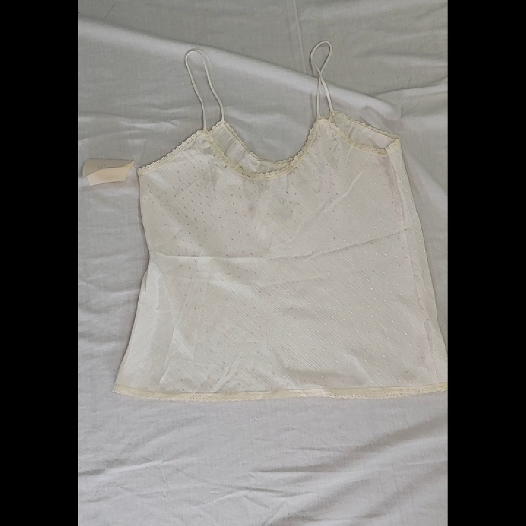 Vintage Erika Taylor Off-White Satin Tank Top with Lace Trim (NWT) Size L